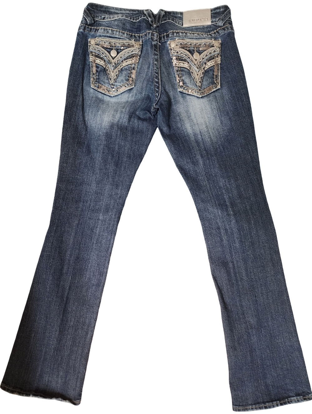 VIGOSS Dallas Slim Bootcut Jeans Low Rise Embellished Bling Y2K Denim 7/8